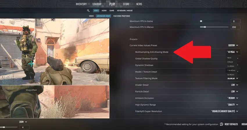 Setting 4. Multisampling Anti-Aliasing Mode and Vertical Sync