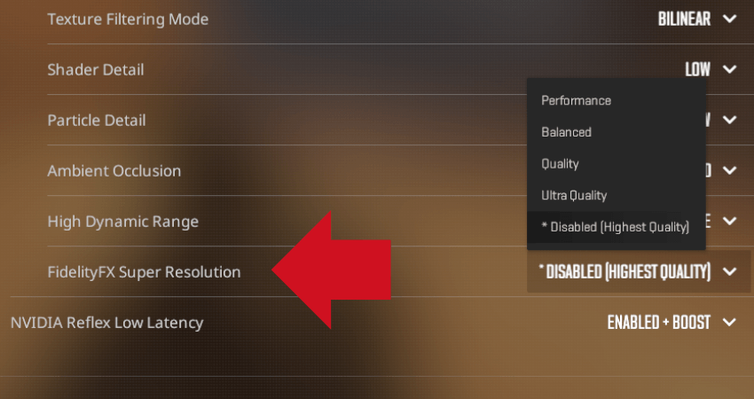 Setting 6. FidelityFX Super Resolution
