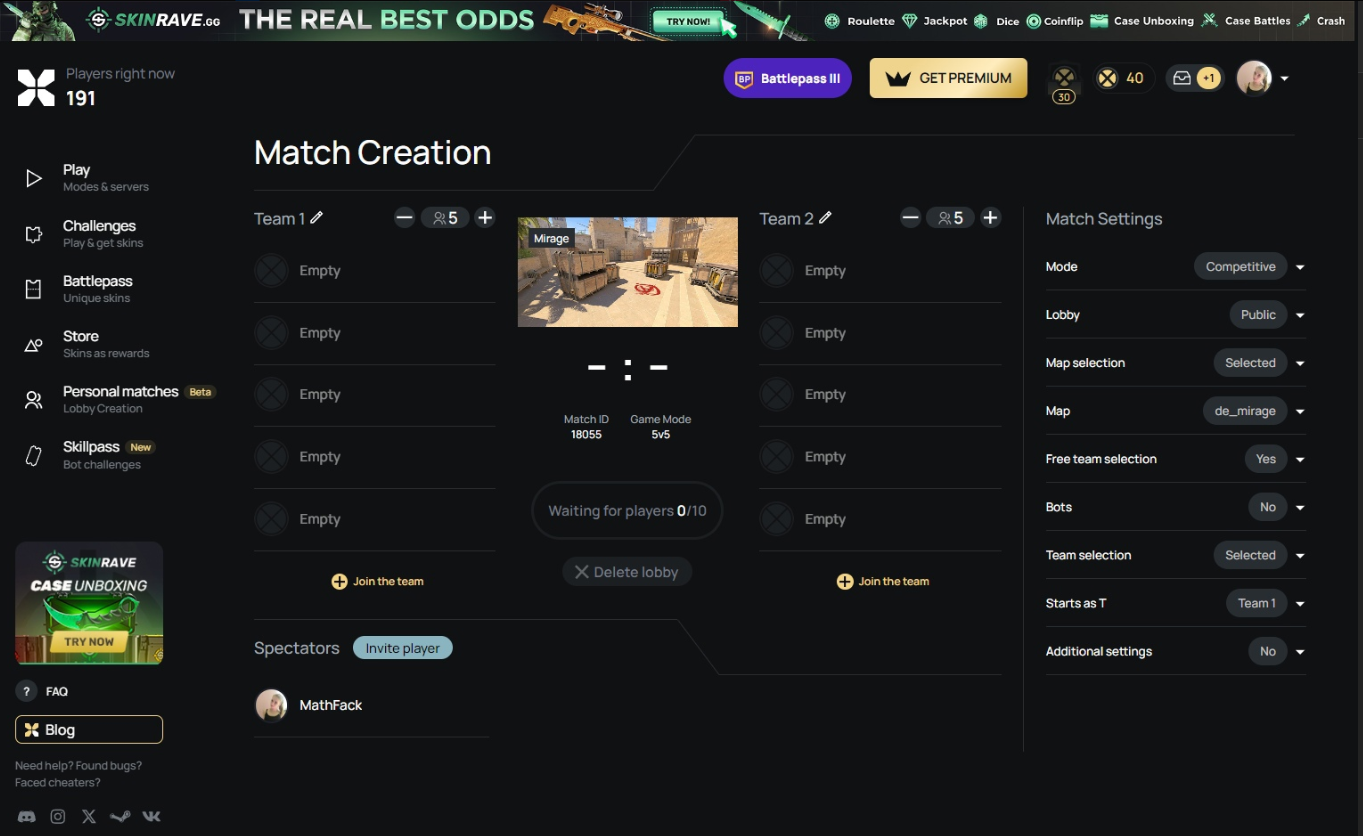 Personal Matches on Xplay.gg