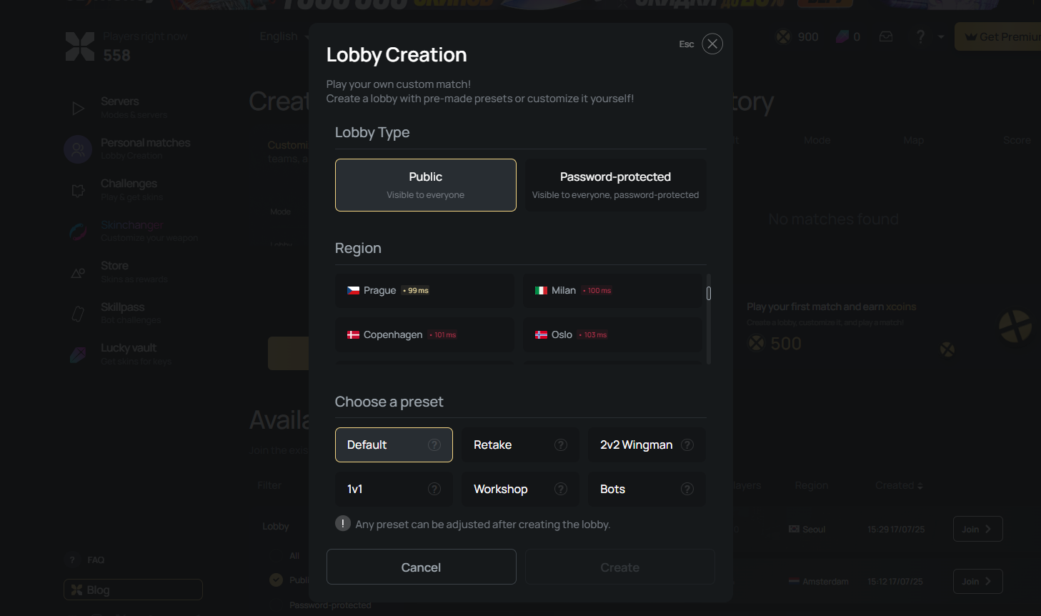 Step 2. Create a new match